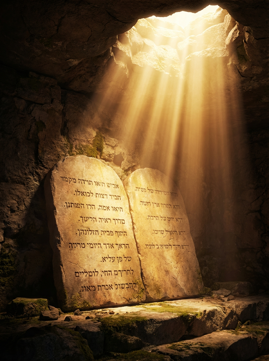 The Ten Commandments written in stone — tablets of the law